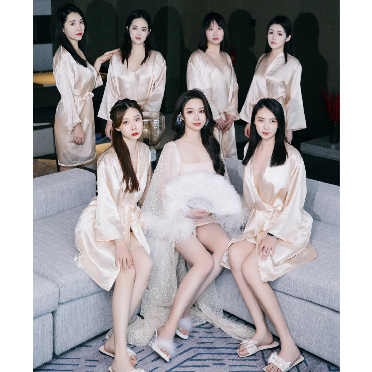 欢喜橙/伴娘团晨袍女姐妹服闺蜜团香槟色轻奢婚礼睡袍高级感睡衣