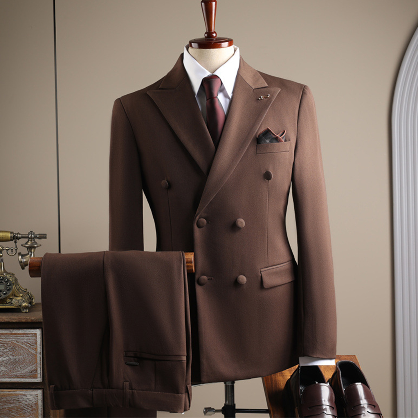 欢喜橙/绵羊毛西装男士套装商务正装宴会礼服挺括结婚西服三件套