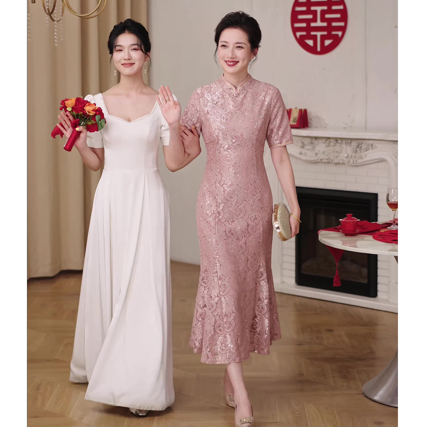 欢喜橙【宁瑞】喜婆婆婚宴装妈妈修身旗袍大码鱼尾连衣裙平时可穿
