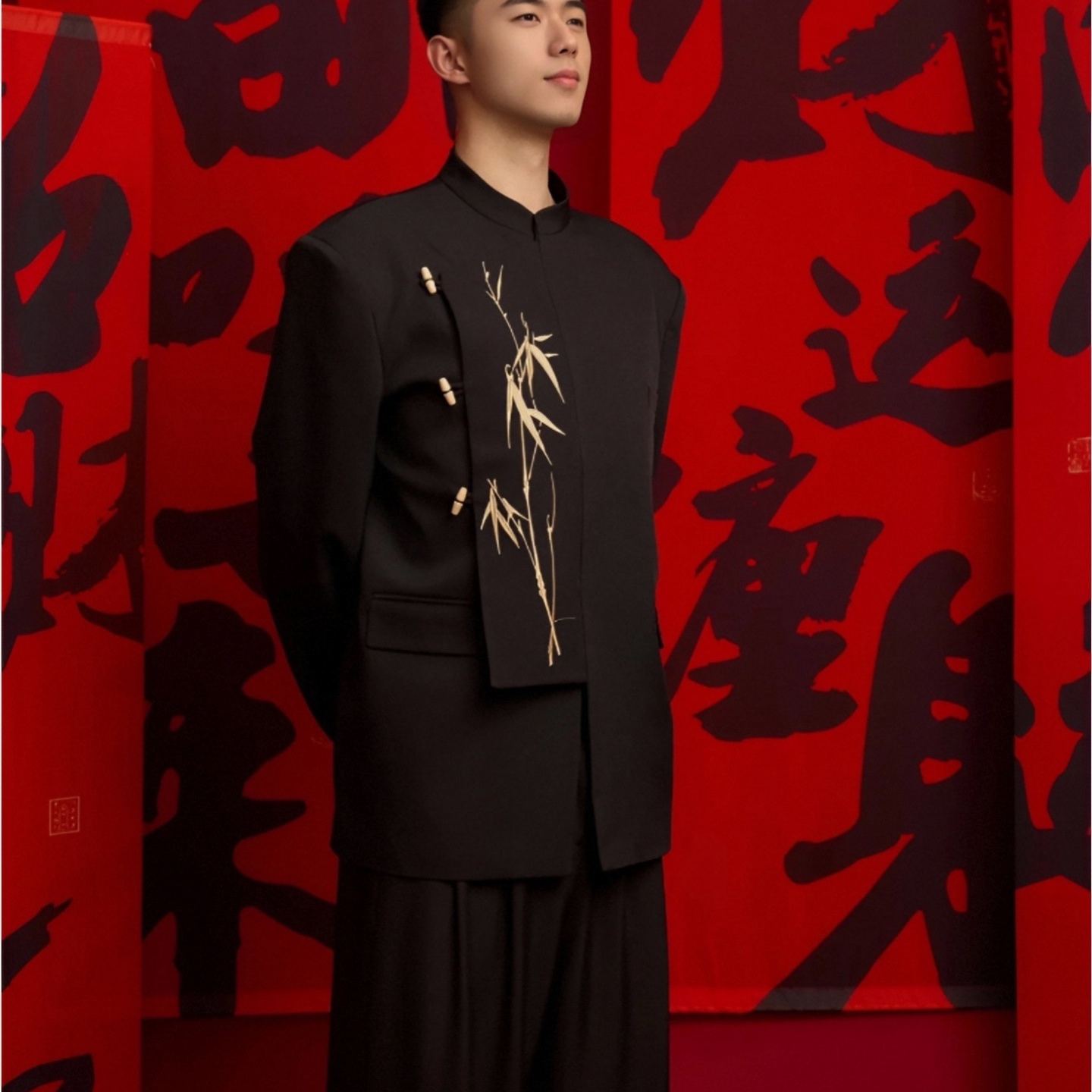 欢喜橙【蛮瑛】新中式盘扣金竹刺绣中山装男士订婚新郎西服套装