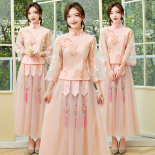 中国风复古创意轻奢学生表演裙夏季 女姐妹团中式 伴娘礼服2024新款