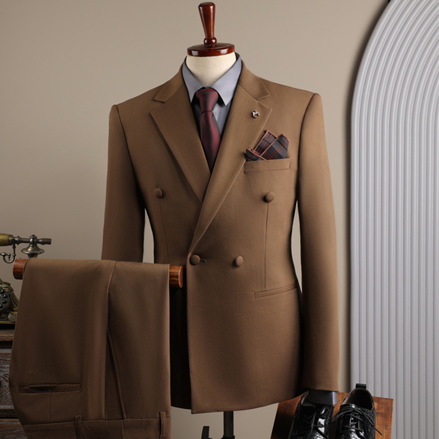 欢喜橙/男士帅气商务西装套装新郎结婚韩版修身型高端双排扣西服