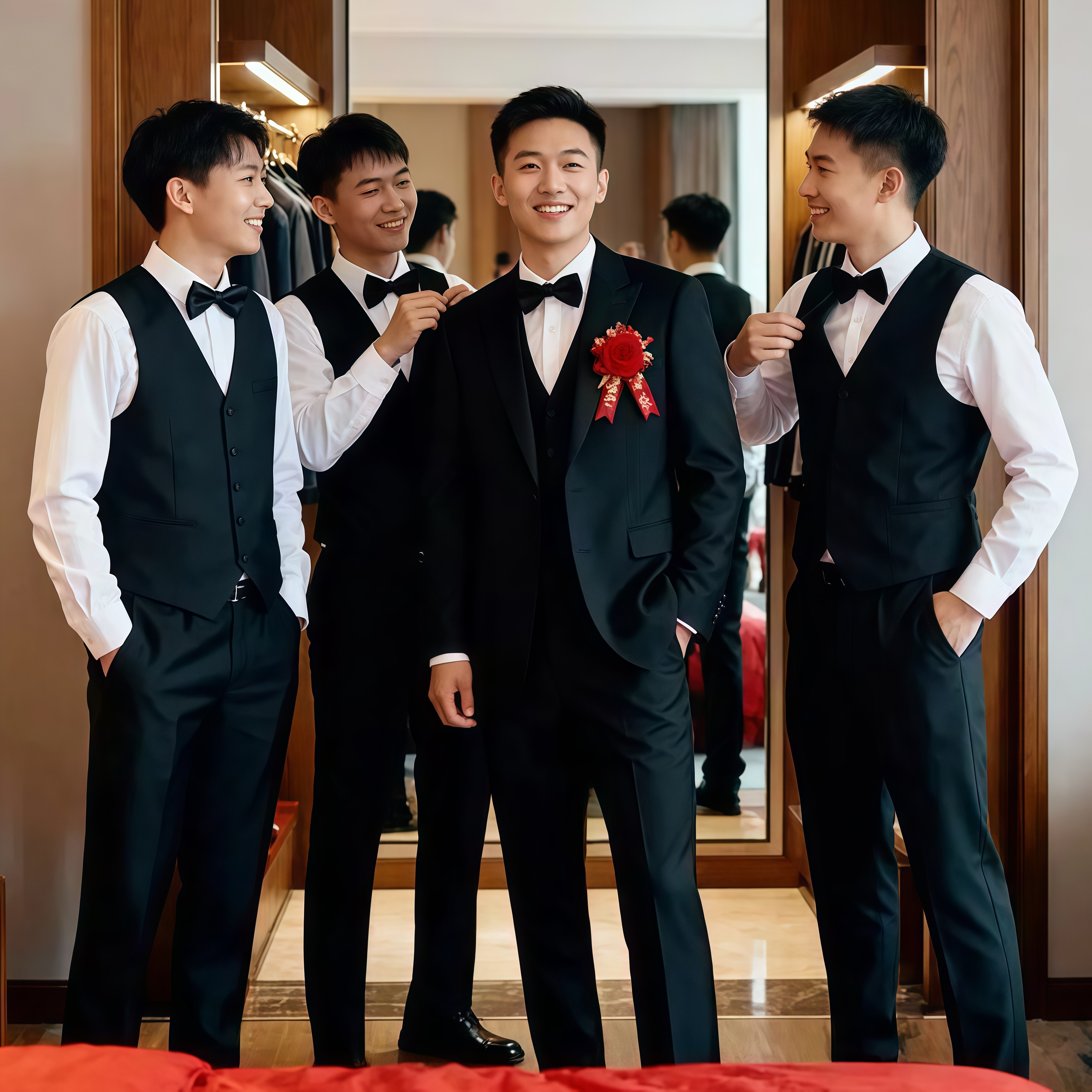 欢喜橙 伴郎服兄弟装团男西装马甲白衬衫三件套礼服婚礼新郎大码