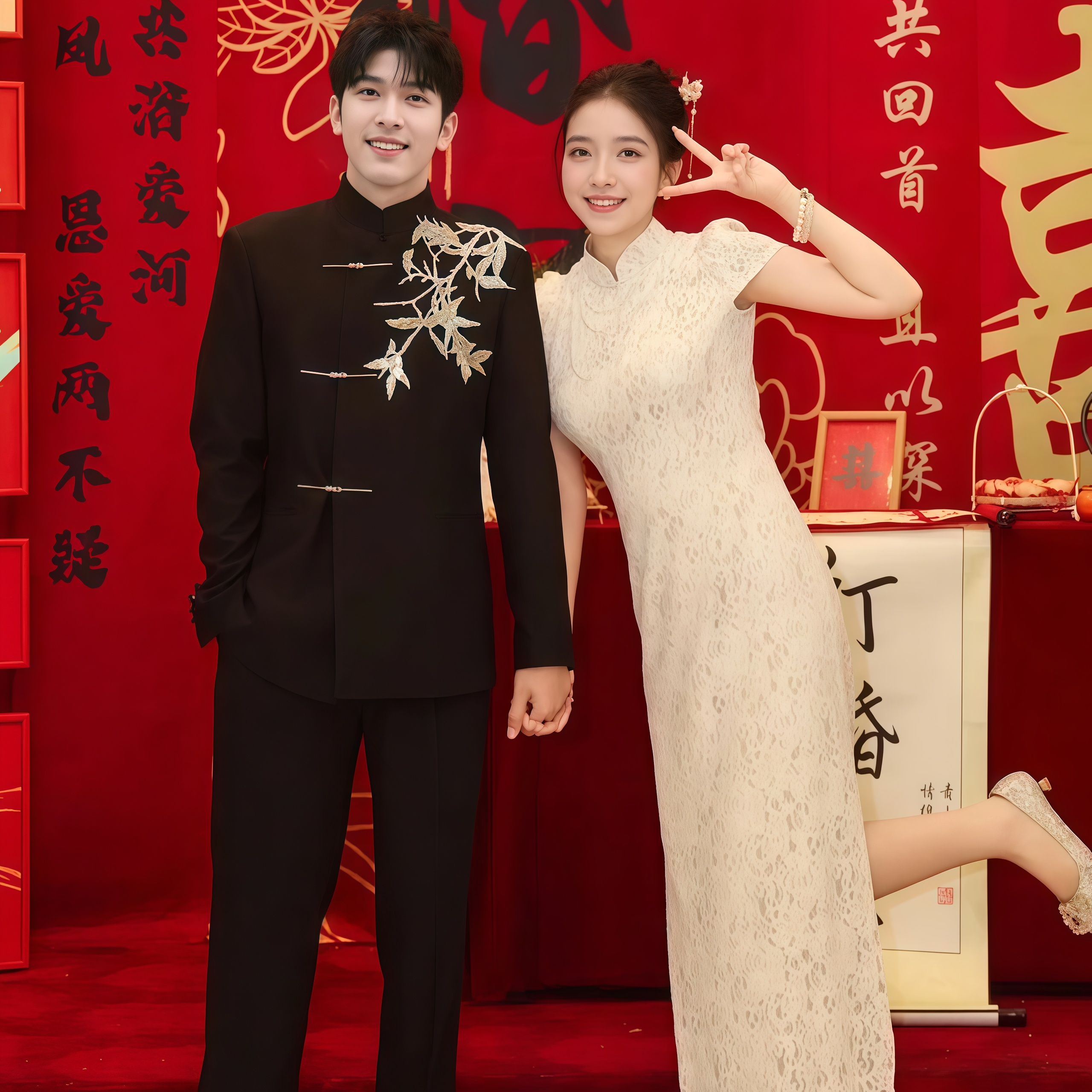欢喜橙 男士国风立领高级感男装新郎订婚礼服结婚礼服西装套装