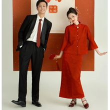 新中式旗袍敬酒服新娘订婚红色结婚气质回门便装礼服裙晨袍套装女