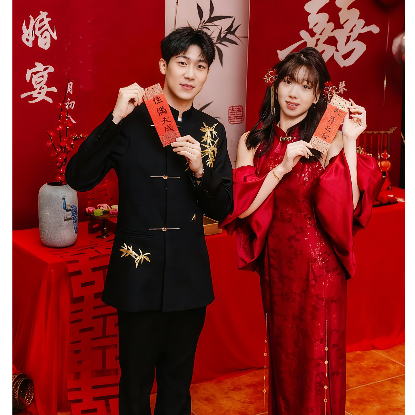 欢喜橙/新郎结婚中山装西服套装男订婚西装礼服新中式男装敬酒服