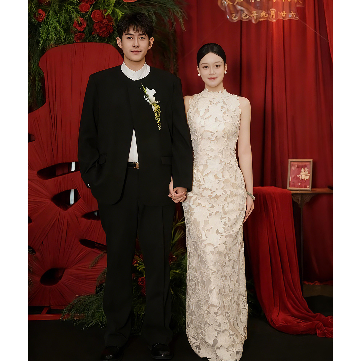 欢喜橙/新中式国风订婚西装套装高级感新郎结婚礼服男士西服外套