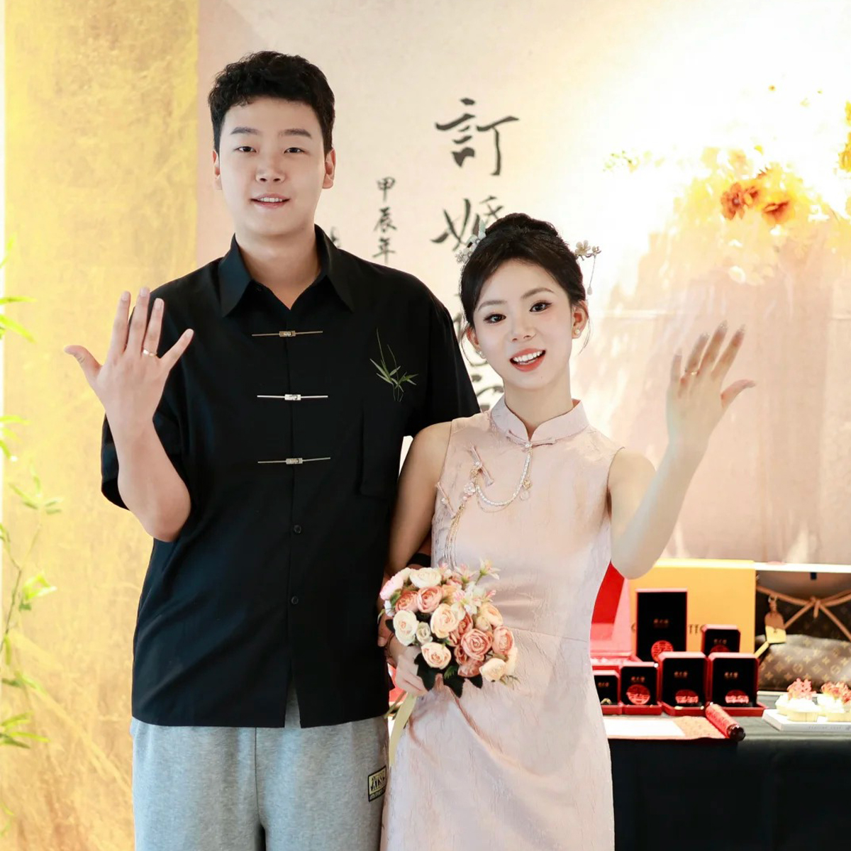 欢喜橙【轩墨】订婚男装夏季短袖衬衫新中式翠竹刺绣宽松黑色衬衣