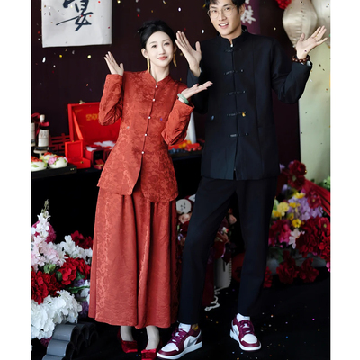 秋冬季旗袍敬酒服新娘结婚新中式喜嫁礼服女婚礼订婚半身裙女套装