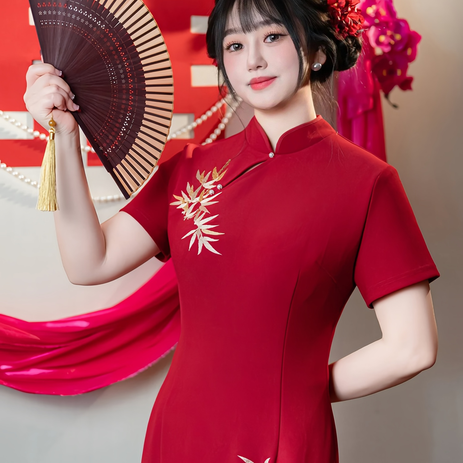 欢喜橙【宁宴】大码旗袍红色2025新款高端大气上档次胖MM200斤穿