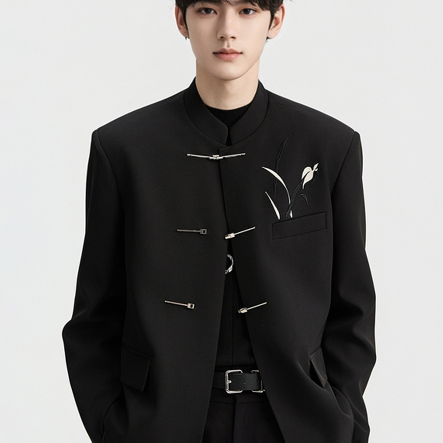 欢喜橙中山服男装新中式结婚西装外套订婚衣服西服套装礼服青年装