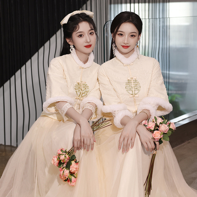 复古加绒加厚中式姐妹团伴娘服