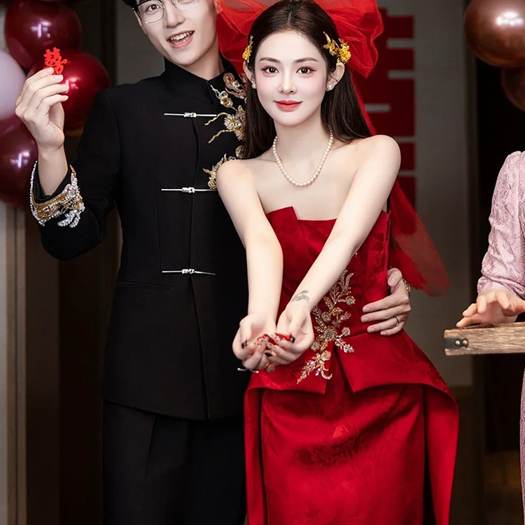 欢喜橙【宴礼】新中式订婚中山装男士龙纹刺绣结婚中国风新郎礼服