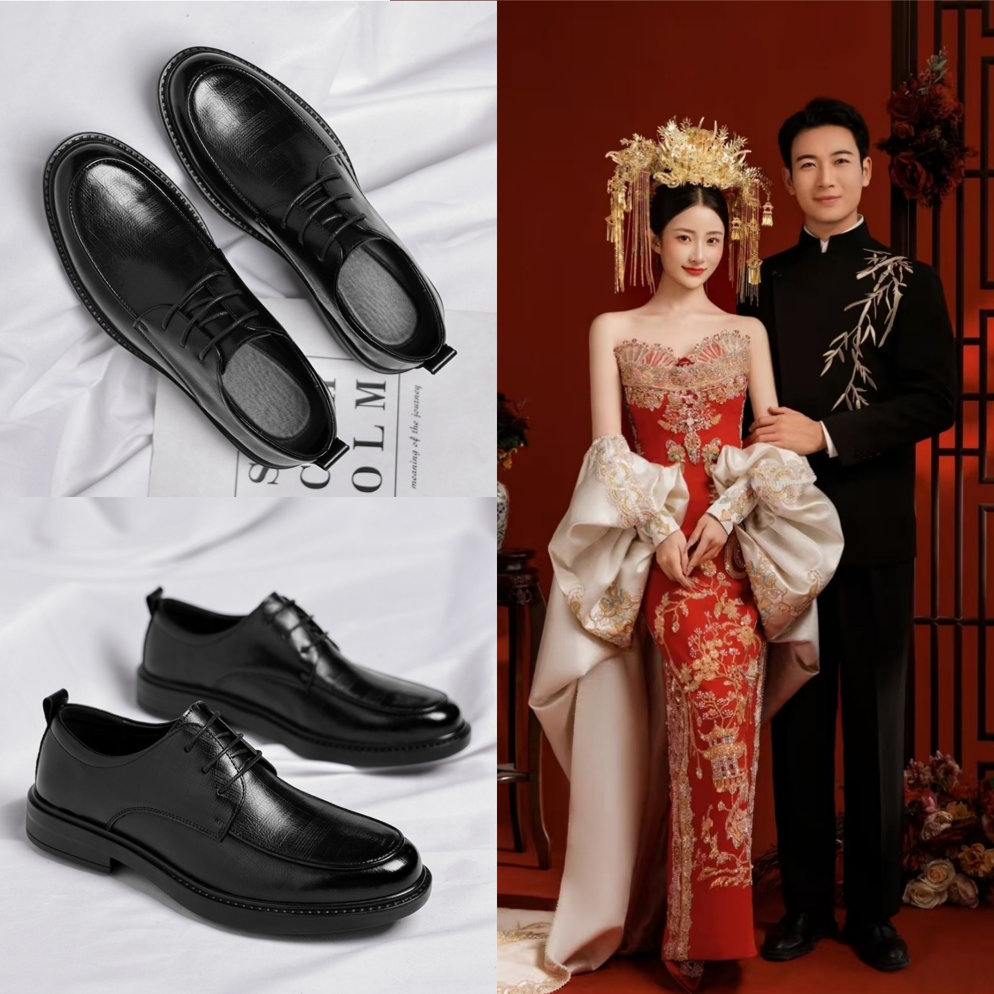 新中式新郎结婚订婚礼内增高男鞋