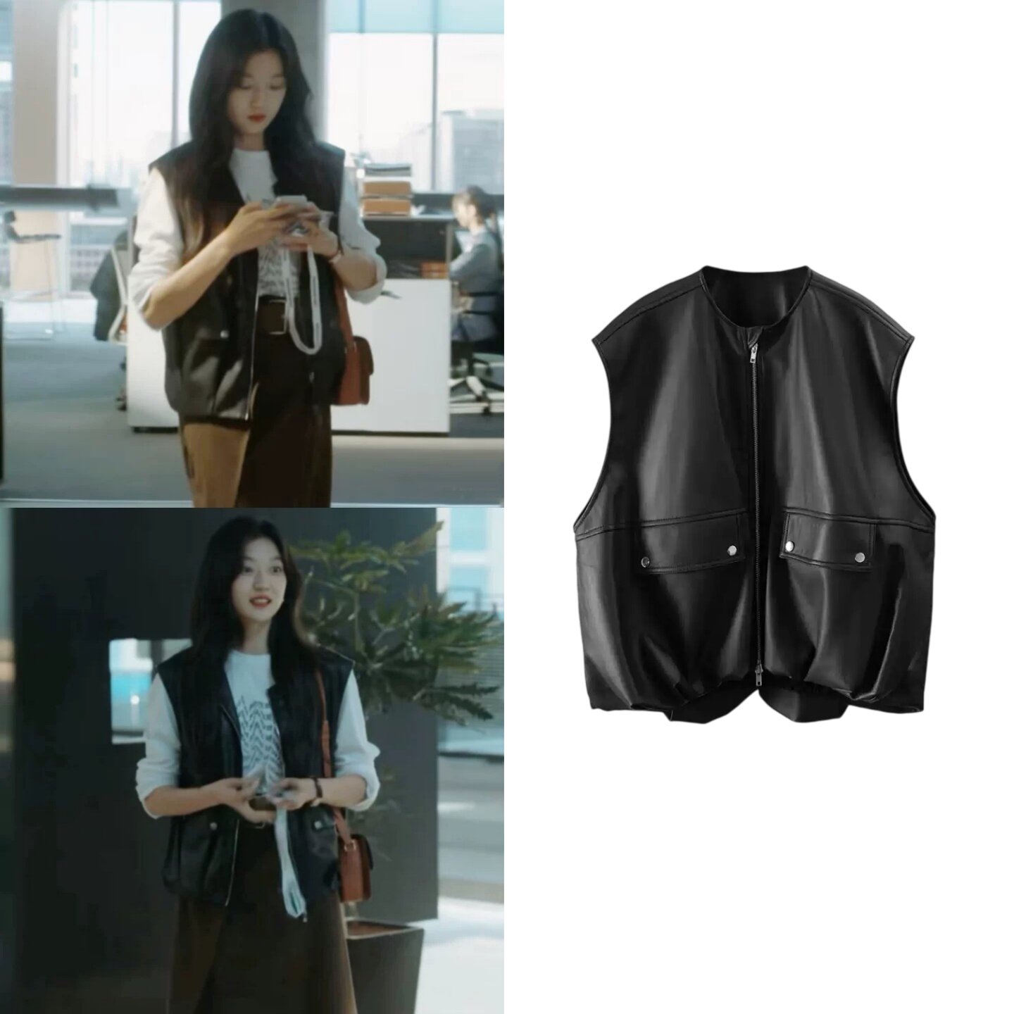 早春晴朗尚之桃孙千同款衣服穿搭真皮马甲小香风绵羊皮马夹皮外套