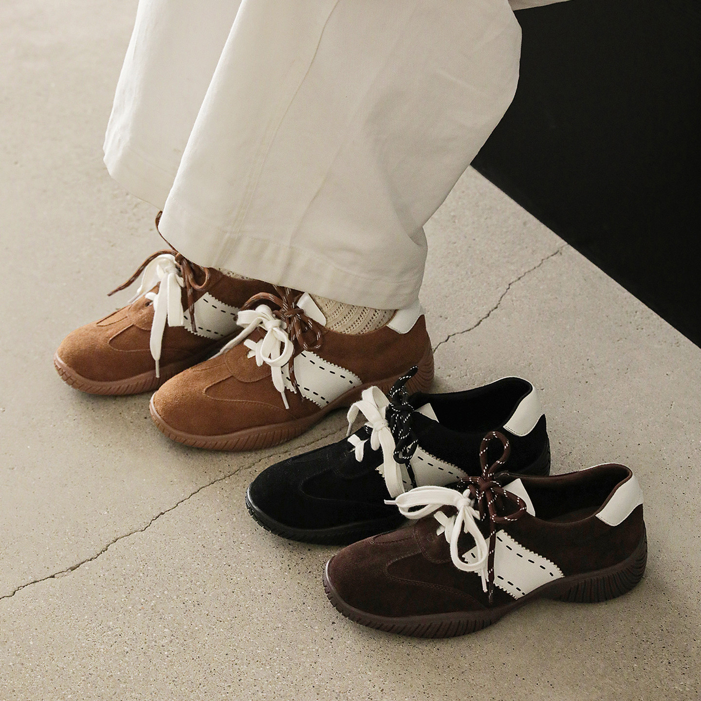 磨砂牛皮复古拼色德训鞋女厚底小个子休闲运动鞋百搭平底系带单鞋,女鞋,德训鞋,淘宝优惠券,粉丝福利购,淘宝优惠卷