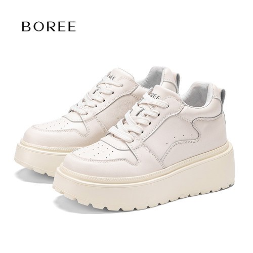 Boree/宝人板鞋厚底增高时尚休闲头层真皮小白鞋韩版潮流女款四季