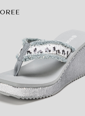 Boree/宝人新款夏季女款坡跟厚底人字拖增高外穿拖鞋防滑夹脚凉拖