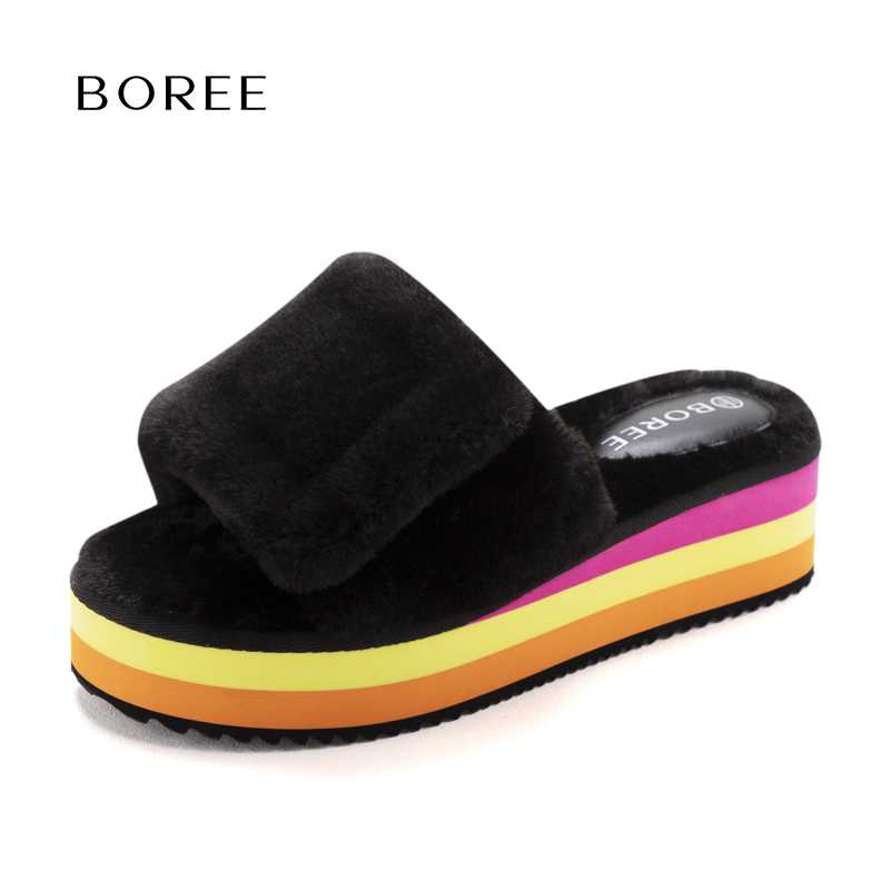 宝人毛毛拖鞋女秋冬季厚底