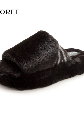 Boree/宝人厚底毛毛拖鞋网红爆款室内家居一字拖鞋高级感女士棉拖