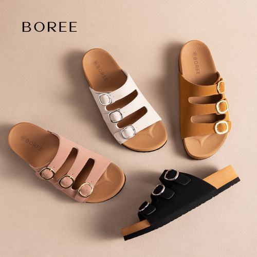 Boree/宝人新款软底防滑生巧吐司勃肯凉拖鞋外穿女款夏季厚底凉鞋