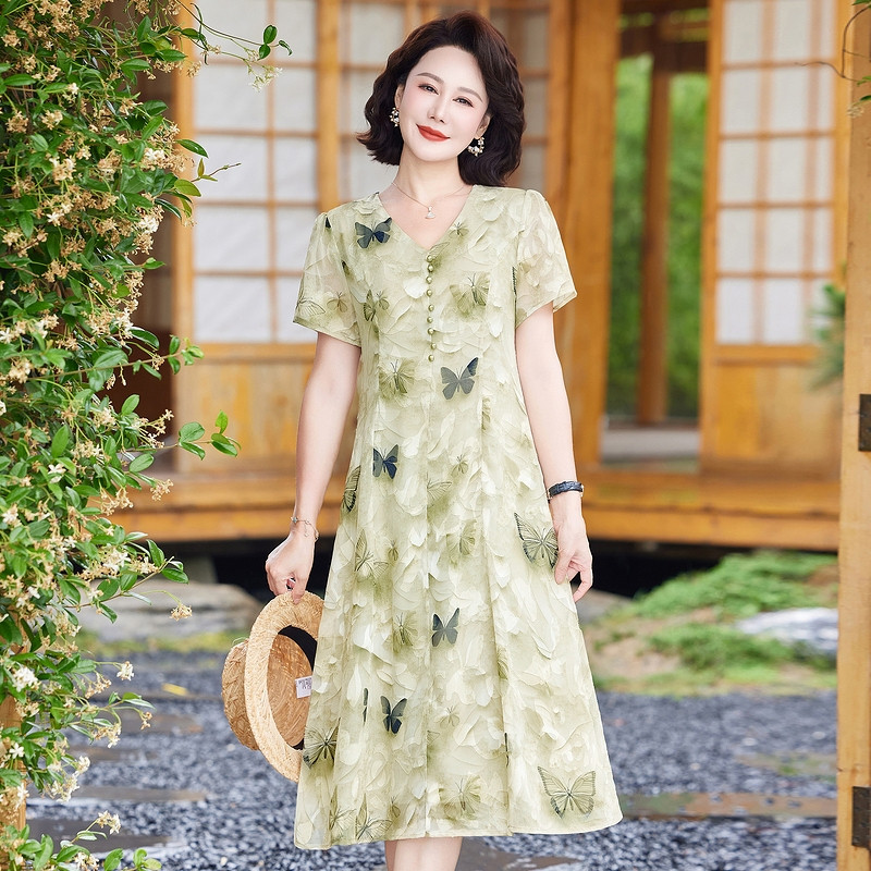 大气妈妈夏装2026新款高贵改良旗袍裙子中老年女装夏季短袖连衣裙