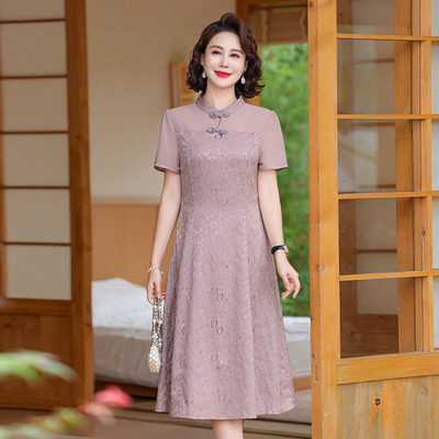 妈妈夏装新中式改良旗袍连衣裙