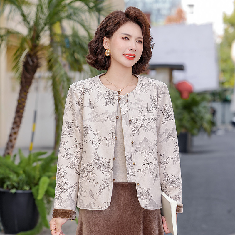 年轻洋气妈妈春装国风提花夹克短款圆领外套中老年女2026新款上衣
