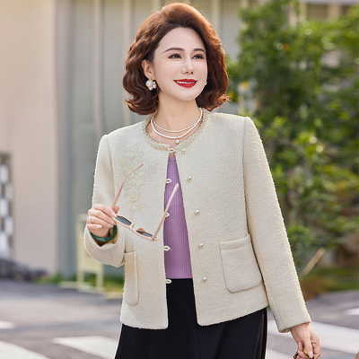 中老年女刺绣盘扣小香风短款上衣
