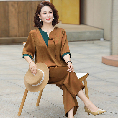 中老年女夏季上衣服超好看两件套