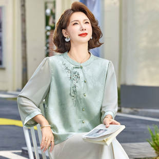妈妈开春轻薄衬衫 女装 春夏洋气小衫 上衣 外套高贵气质中老年人新款