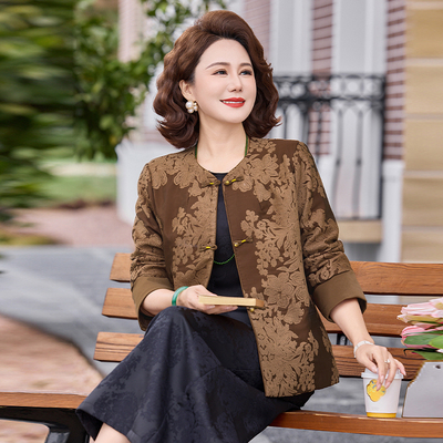 妈妈装棕色国风盘扣气质短款上衣