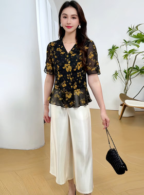 2026漂亮减龄中年妈妈气质优雅阔腿裤贵夫人两件套装女式夏天