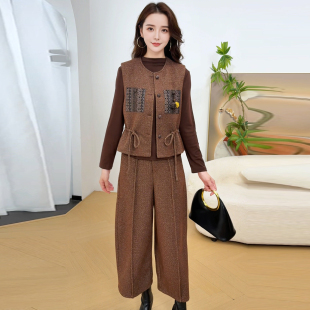 时尚气质百搭马甲三件套2026秋季新款女士舒适显瘦洋气阔腿裤套装