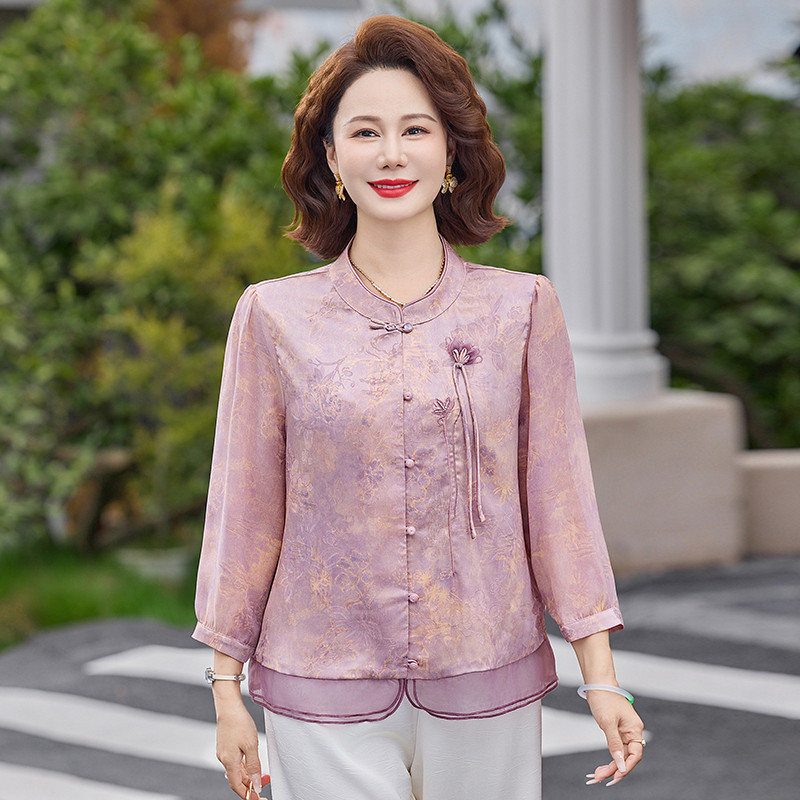 中老年人女春夏七分袖t恤妈妈小衫2026新款中年妇女夏上衣服薄