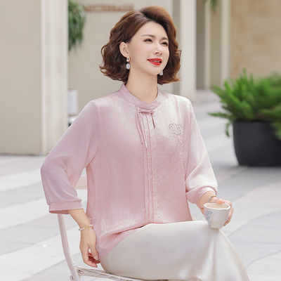 中老年女夏季七分袖雪纺衫贵夫人