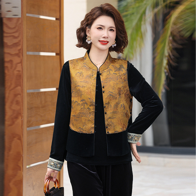 2026春新款金丝绒套装女花色马甲