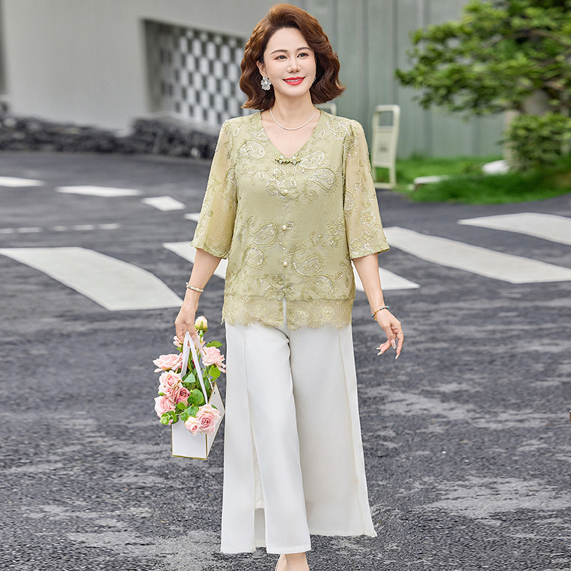 夏季新中式中老年妈妈装国风上衣遮肉宽松洋气高端衬衫女式T恤