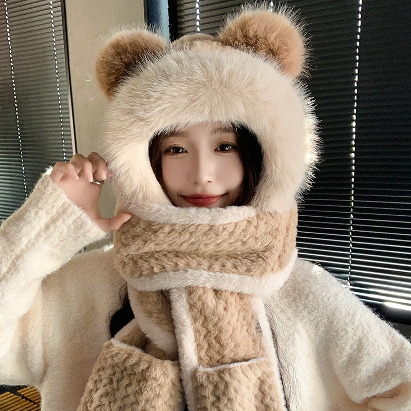 惟嫒保暖熊熊一体帽新颖拼色设计