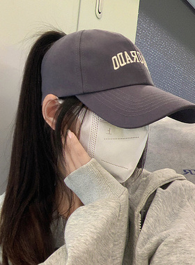 半空顶大头围灰色棒球帽女夏款扎马尾百搭加大加深宽帽檐鸭舌帽子