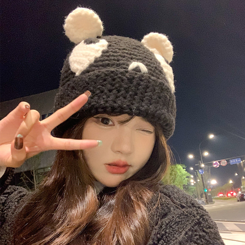 日系卡通撞色熊猫针织毛线帽子女秋冬季保暖可爱百搭护耳套头帽子,服饰配件/皮带/帽子/围巾,帽子,淘宝优惠券,粉丝福利购,淘宝优惠卷