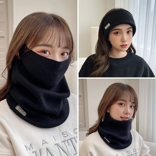 纯色多功能防寒面罩女围巾秋冬季 百搭ins潮保暖挂耳针织围脖 韩版