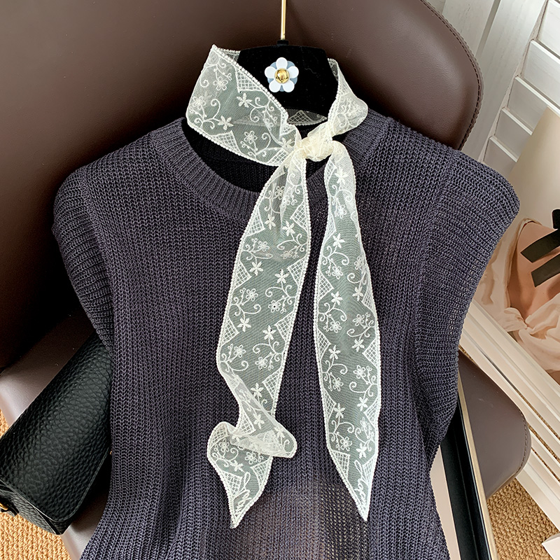 惟嫒春夏蕾丝长飘带碎花刺绣