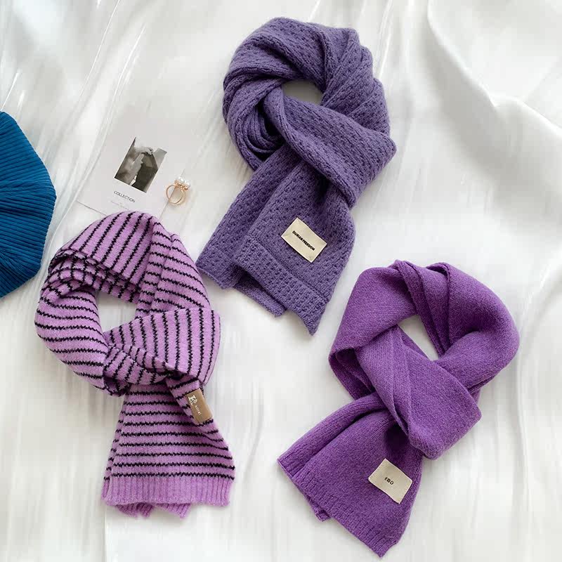 魅力紫色系针织围巾女秋冬季韩版百搭日系加厚保暖毛线围脖ins潮