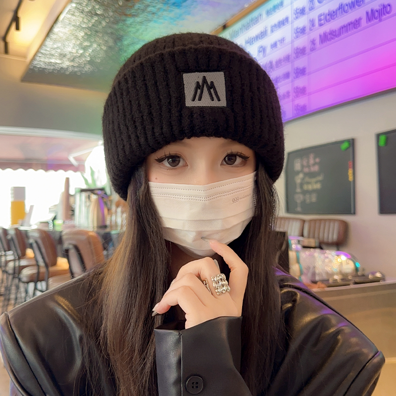 保暖字母毛线帽大头围女