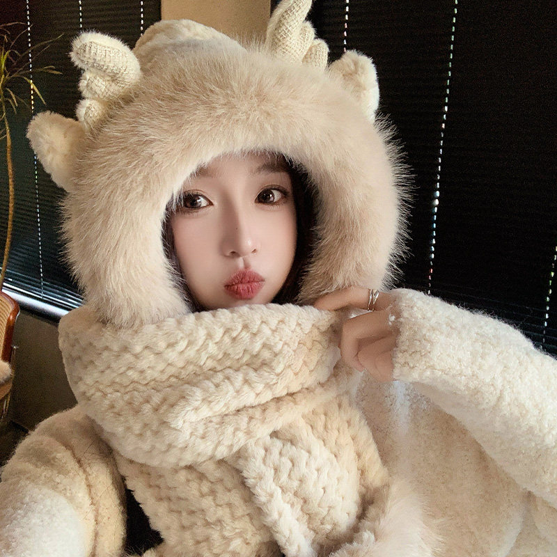 小鹿帽子秋冬女围巾手套一体连帽冬季围脖可爱保暖毛绒三件套护耳,服饰配件/皮带/帽子/围巾,帽子,淘宝优惠券,粉丝福利购,淘宝优惠卷