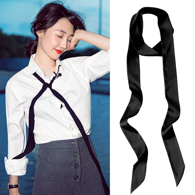 skinnyscarf纯色细长条窄丝巾女围巾小领巾腰带发带绑包丝带飘带