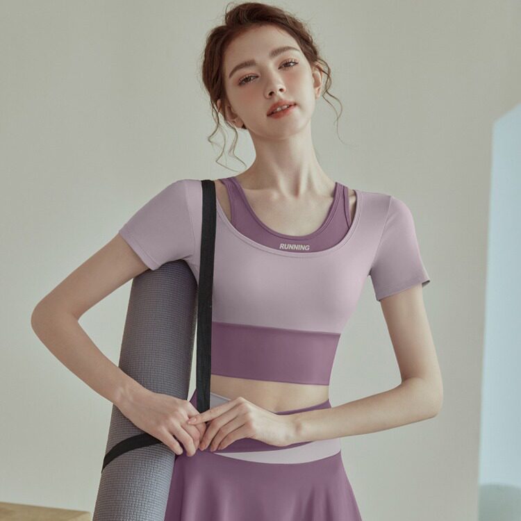 套装拼色女跑步健身透气速干侧口袋防走光假两件瑜伽运动短裤