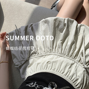 花苞短裙女夏季学院风高腰a字蓬蓬裙裙裤甜酷灯笼裙防走光半身裙