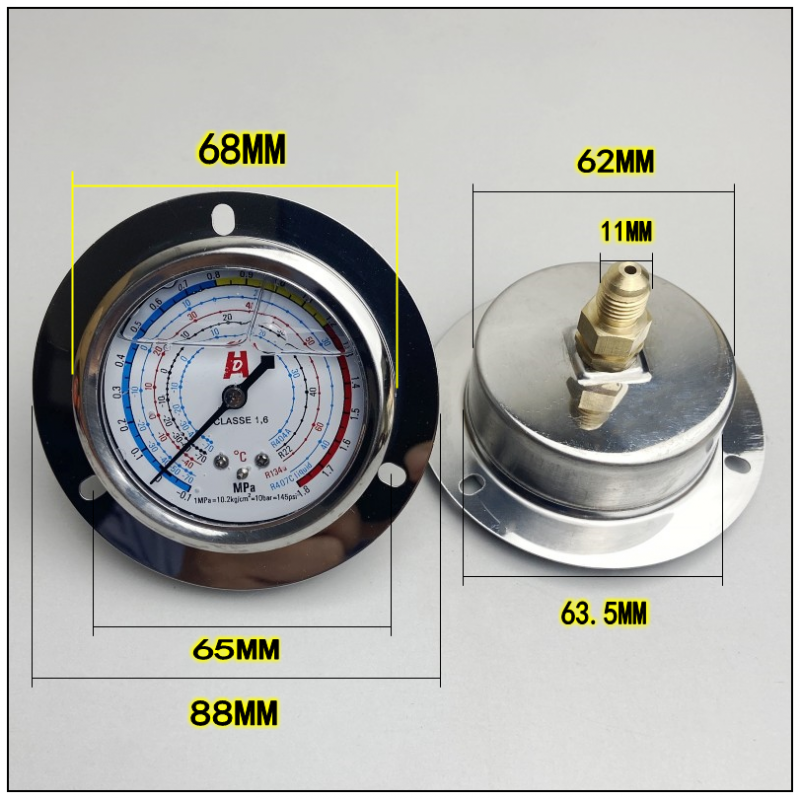 yn-60zt雪种表冷媒表头1.8/3.8mpa高低压空调加氟检压油压减 耐震